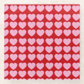 Pink Valentines Hearts on Red Glazen Onderzetter (Voorkant)