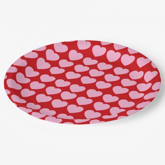 Pink Valentines Hearts on Red Papieren Bordje (Gekanteld)