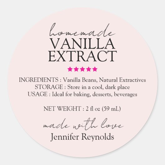 Pink Vanilla Extract Reviewen Instructies Ronde Sticker (Voorkant)