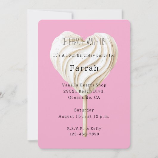 Pink Vanilla Heart Birthday Kaart (Voorkant)