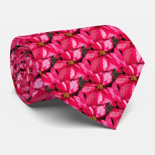 Pink Variegated Poinsettia Pattern Holiday Stropdas (Opgerold)