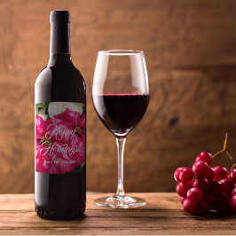 Pink Variegated Poinsettias Personalized Holiday Wijn Etiket