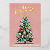 Pink Velvet Christmas Tree Foil Holiday Card Folie Feestdagenkaart (Voorkant)
