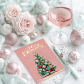 Pink Velvet Christmas Tree Foil Holiday Card Folie Feestdagenkaart