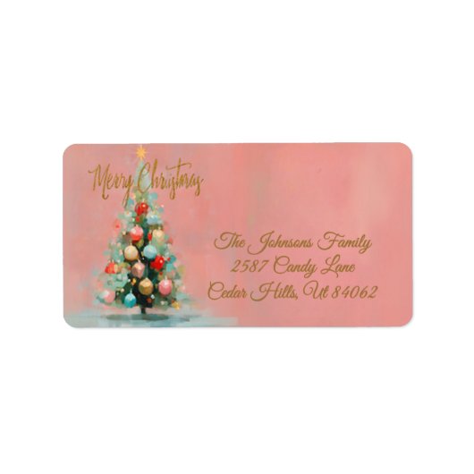 Pink Velvet Christmas Tree Holiday Address  Etiket (Voorkant)