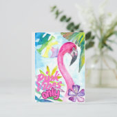 Pink Vibes Only – Pink Flamingo Briefkaart (Staand voorkant)