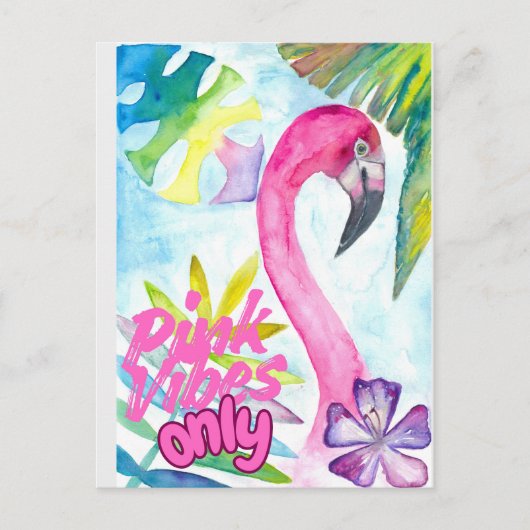 Pink Vibes Only – Pink Flamingo Briefkaart (Voorkant)
