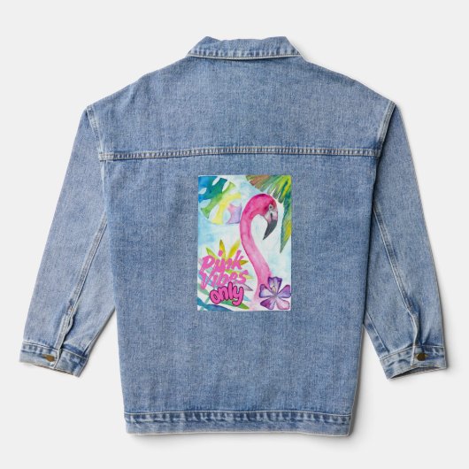 Pink Vibes Only – Pink Flamingo Denim Jacket (Achterkant)