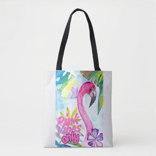 Pink Vibes Only – Pink Flamingo Tote Bag (Voorkant)