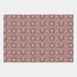 Pink Victorian Mistletoe and Wreath Gift Wrap Inpakpapier Vel