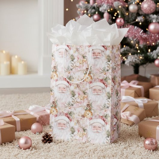 Pink Victorian Santa Claus Christmas Holiday Medium Cadeauzakje