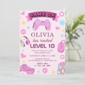 Pink Video Gamer Girl Birthday Kaart (Staand voorkant)