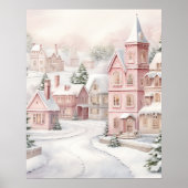 Pink Village Christmas Wonderland Sneeuw Poster (Voorkant)