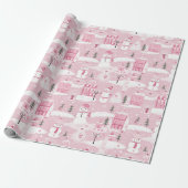 Pink Village Snowy Christmas Cadeaupapier (Uitgerold)