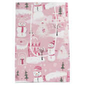 Pink Village Snowy Christmas  Medium Cadeauzakje (Achterkant)