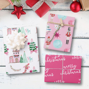 Pink Village Vintage Kerstmis Inpakpapier Vel