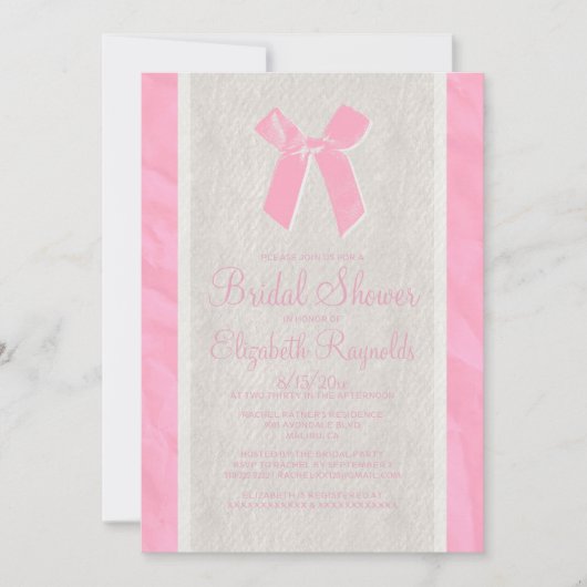 Pink Vintage Bow & Linen Bridal Shower Invitations Kaart (Voorkant)