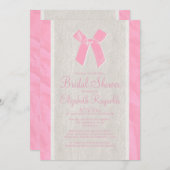 Pink Vintage Bow & Linen Bridal Shower Invitations Kaart (Voorkant / Achterkant)