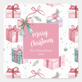 Pink Vintage Christmas Gift Packages Vierkante Sticker