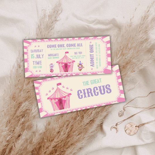 Pink Vintage Circus Ticket Carnival Baby shower Kaart