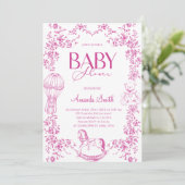 Pink Vintage Elegant Floral Baby Shower Kaart (Staand voorkant)