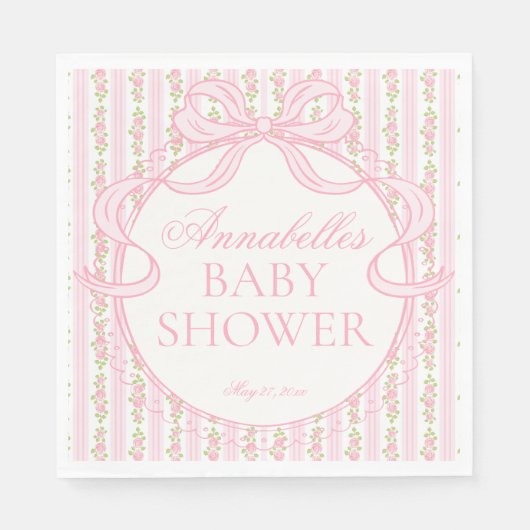 Pink Vintage Fancy Floral Baby Shower Dessert Servet (Voorkant)