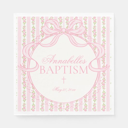 Pink Vintage Fancy Floral Baptism Table Decor Servet (Voorkant)