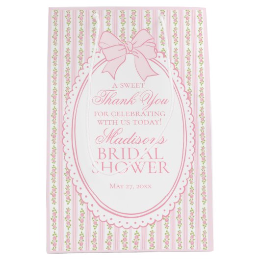 Pink Vintage Fancy Floral Bridal Shower Favors Medium Cadeauzakje (Voorkant)