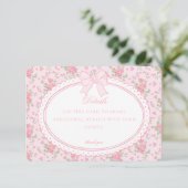 Pink Vintage Fancy Floral Details Card Invite Informatiekaartje (Staand voorkant)
