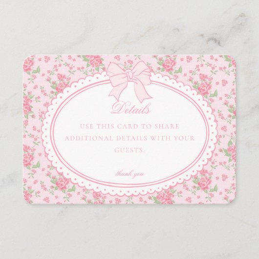 Pink Vintage Fancy Floral Details Card Invite Informatiekaartje (Voorkant)