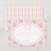 Pink Vintage Fancy Floral Details Card Invite Informatiekaartje (Voorkant / Achterkant)