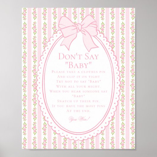 Pink Vintage Fancy Floral Dont Say Baby Game Poster (Voorkant)