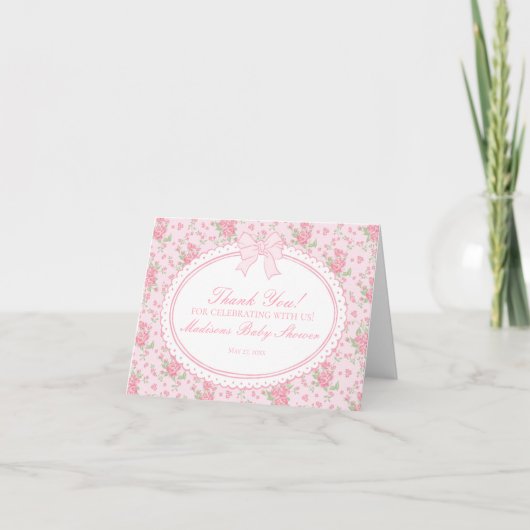 Pink Vintage Fancy Floral Thank You Card  Bedankkaart (Voorkant)