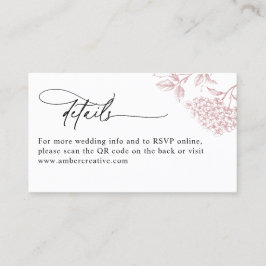Pink Vintage Floral QR Code Wedding Details Card Visitekaartje