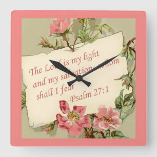 Pink Vintage Flowers Bible Verse Clock Vierkante Klok