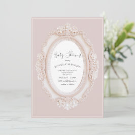 Pink Vintage Frame Baby Shower Kaart