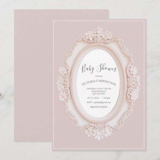 Pink Vintage Frame Baby Shower Kaart (Voorkant / Achterkant)