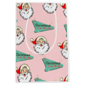 Pink Vintage Retro Santa Medium Cadeauzakje (Voorkant)