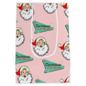 Pink Vintage Retro Santa Medium Cadeauzakje (Achterkant)