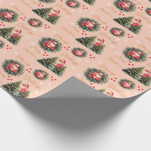 Pink Vintage Santa Claus Gift  Cadeaupapier (Hoek)