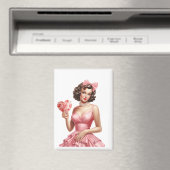 Pink Vintage Valentine Pin-Up Girl Magnet  (Insitu (Vaatwasser))