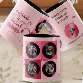 Pink Vinyl Record Personalized Best Friend Gift Tweekleurige Koffiemok
