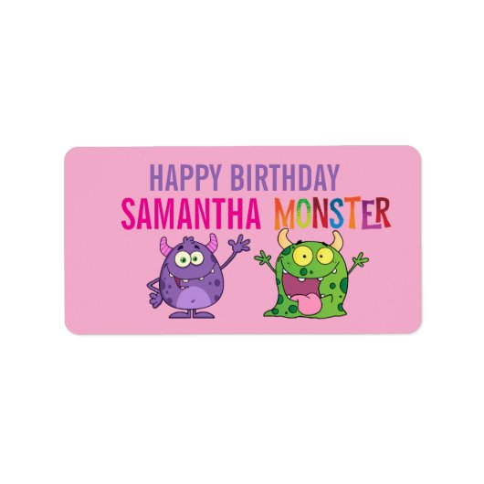 Pink violet monster Fun kids Etiket (Voorkant)