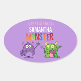 Pink violet monster Fun kids  Ovale Sticker