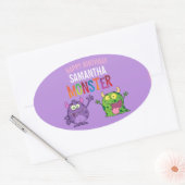 Pink violet monster Fun kids Ovale Sticker (Envelop)