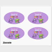 Pink violet monster Fun kids Ovale Sticker (Vel)