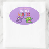 Pink violet monster Fun kids Ovale Sticker (Tas)