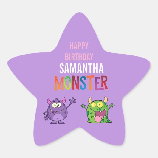 Pink violet monster Fun kids  Ster Sticker (Voorkant)