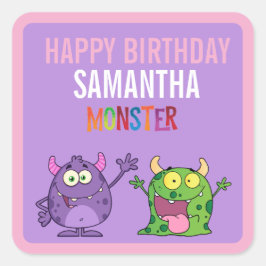 Pink violet monster Fun kids Vierkante Sticker