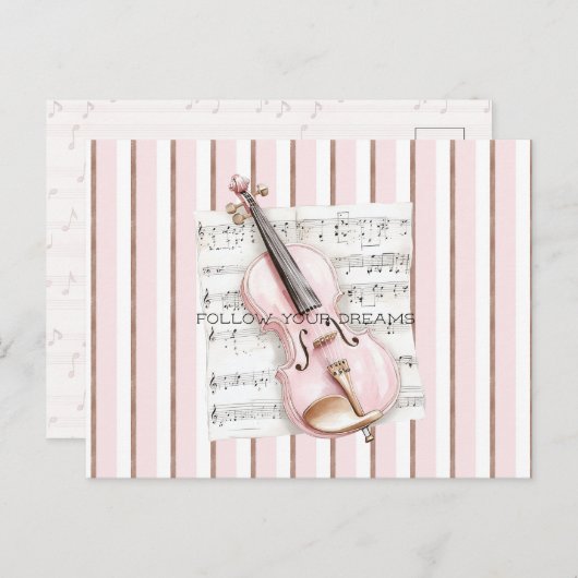 Pink Violin Music Sheet Briefkaart (Voorkant / Achterkant)